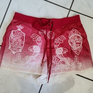 Men's Diesel Red/White Swim Trunks